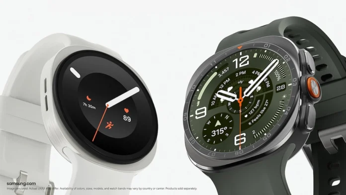 Samsung Galaxy Watch Ultra2 สีเขียวไทเทเนียมคู่กับ Samsung Galaxy Watch9 สีขาว โชว์หน้าปัดและดีไซน์ตัวเรือน